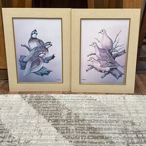 Vintage Set of J.W. Thrasher Mourning Dove &  Bob White Quail Matted Art Prints